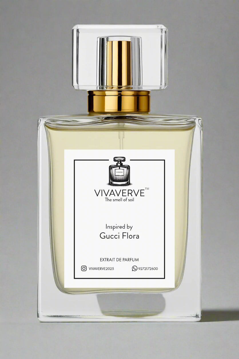 Vivaverse perfume bottle inspired by Gucci Flora on a white background